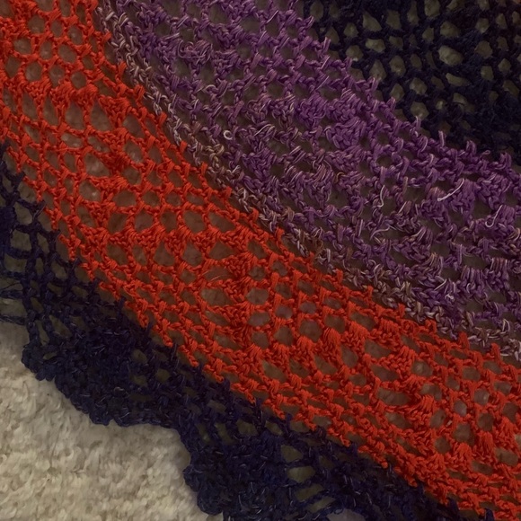 Handmade CROCHET TABLECLOTH!  Large Doily!  Navy, red, purple!  Scalloped edge. - Picture 2 of 5